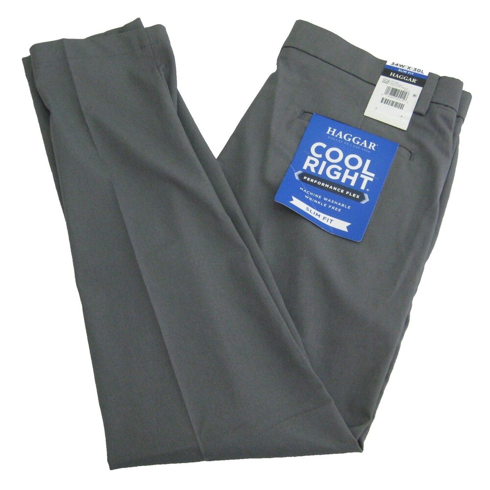 New Haggar Pants Mens Size 34x30 Gray Flat Front Chino Slim Fit 4 Pockets